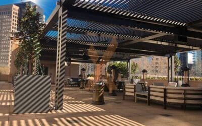 A Commercial Pergola With Adjustable Louvers