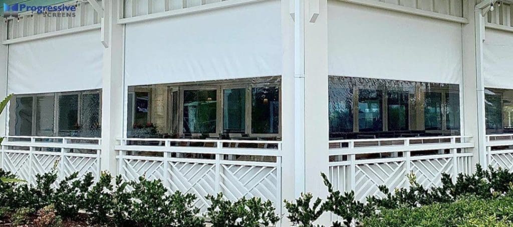 Commercial solar screen white closed by StruXure of the Rockies